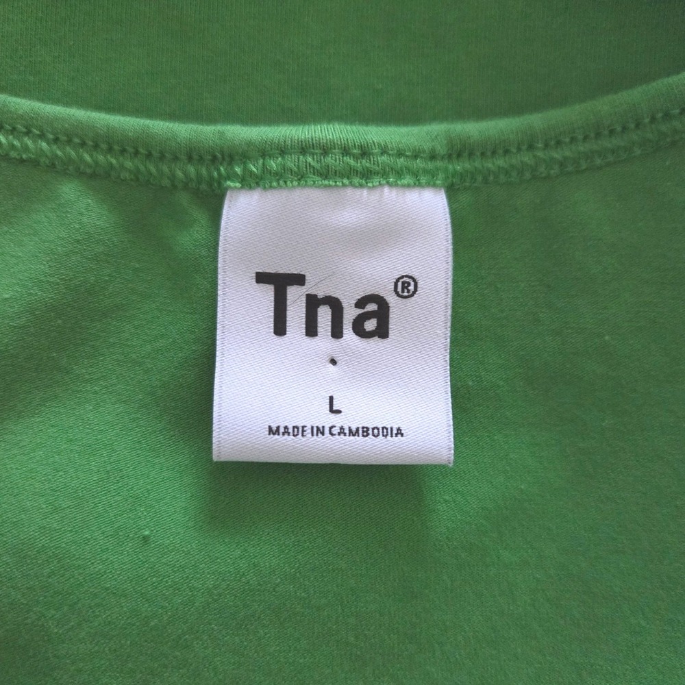 Tna Aritzia Chill Malibu Dress Vine Green Ruched Mini Sz L Bodycon Party Beach - Picture 5 of 7